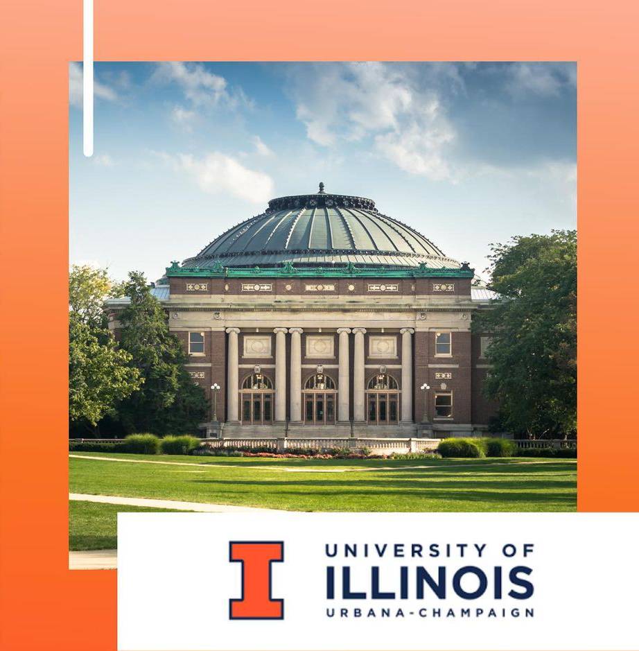 a distinctive building on UIUC's campus with the UIUC logo on it.